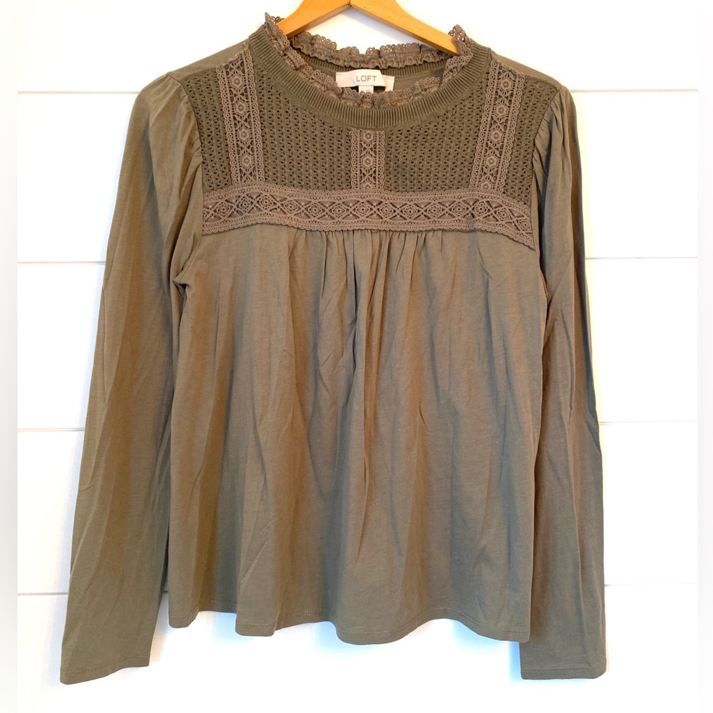 LOFT Olive Green Long Sleeve Blouse